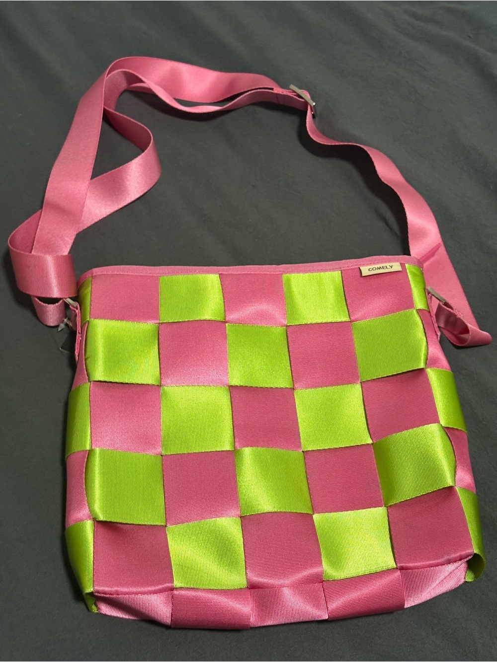 Pink & Lime Checkered Crossbody Bag -